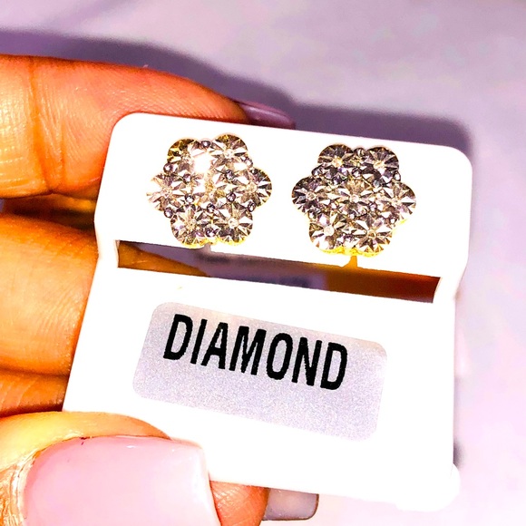 10k yellow gold vermeil REAL diamond earring, huge sale, unbeatable prices, GIFT - Picture 1 of 6